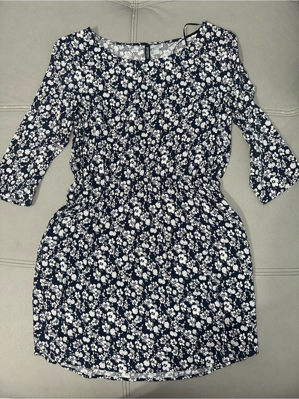 H&M Navy and White Floral Midi Dress